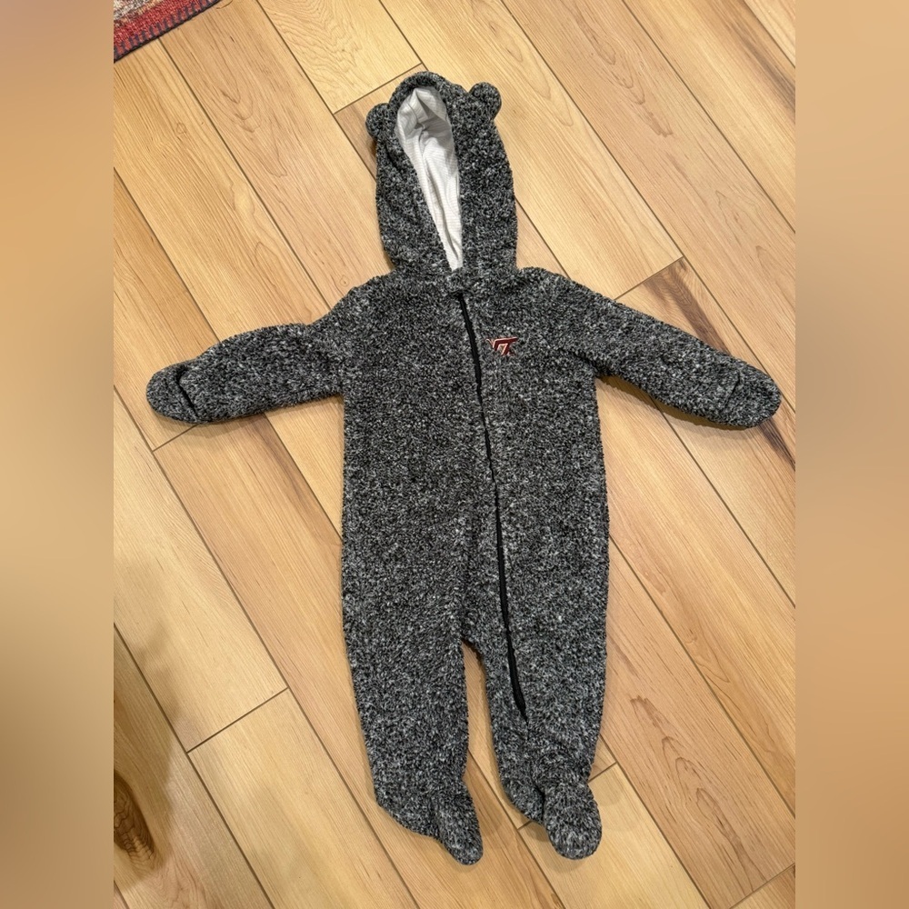 Cozy Gray Hooded Baby Footie with Ear Detail